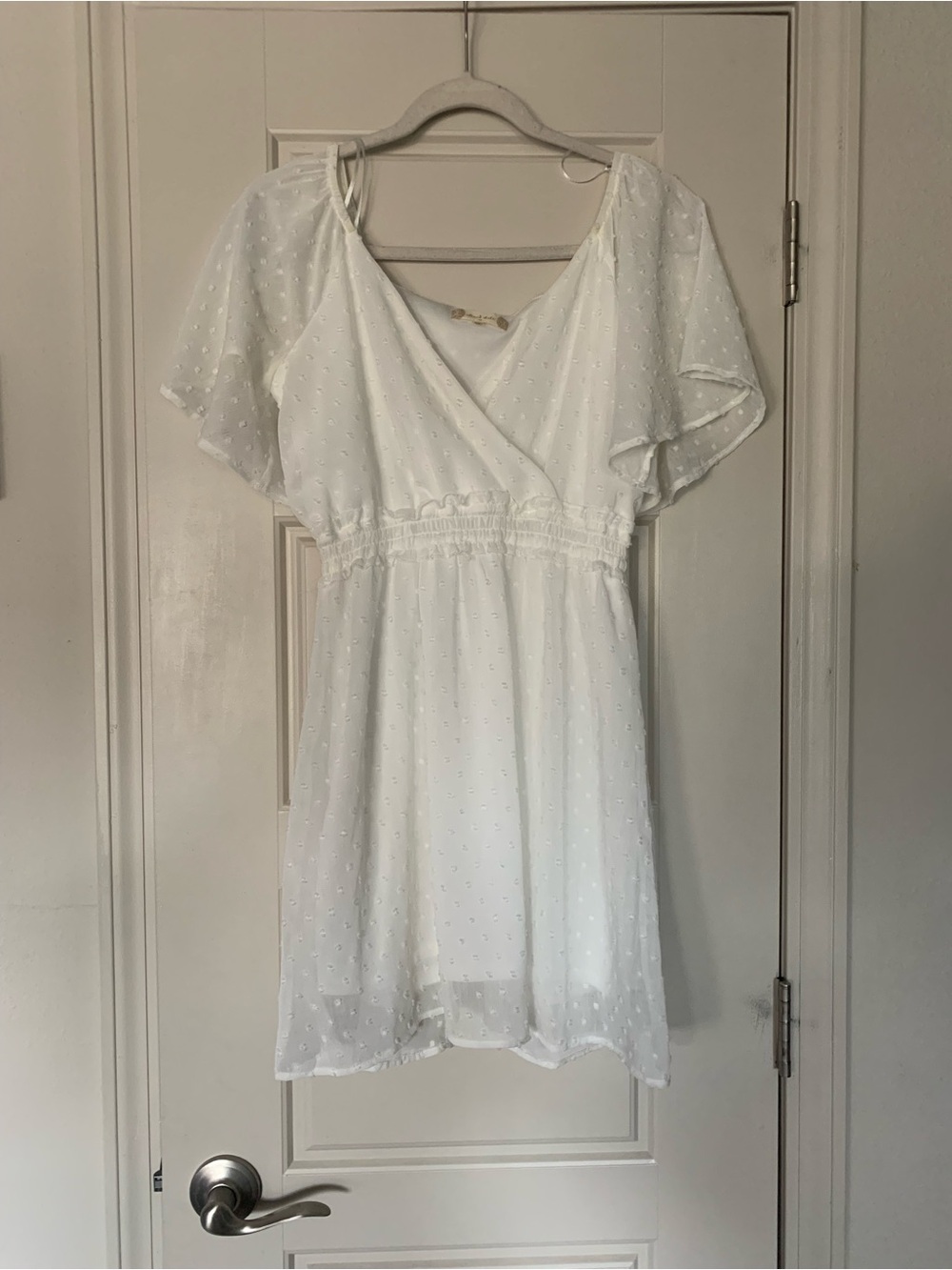 Altar’D State White Swiss Dot Flutter Sleeve Dress -  Feminine Summer Dress